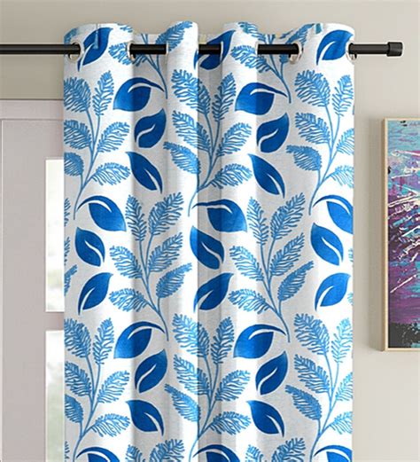 Buy Blue Floral Polyester Ft Semisheer Eyelet Door Curtains Set Of