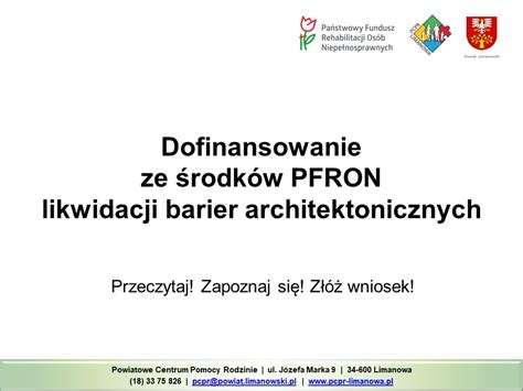 Dofinansowanie Likwidacji Barier Architektonicznych Pcpr Limanowa