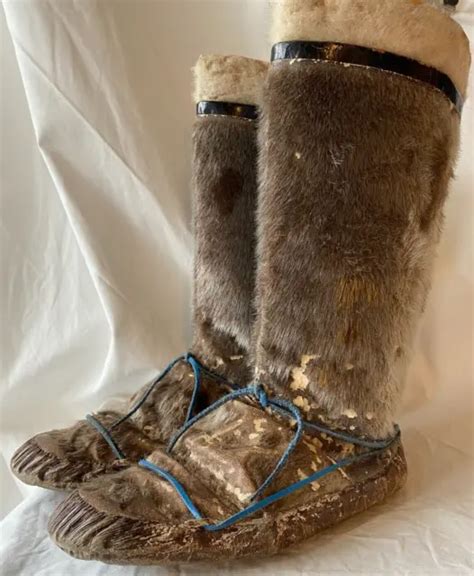 Ancienne Bottes En Peau De Phoque Inuit Groenland Eur Picclick Fr