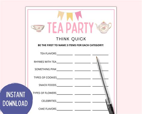 Tea party think quick tea party games tea party games adults kids ...