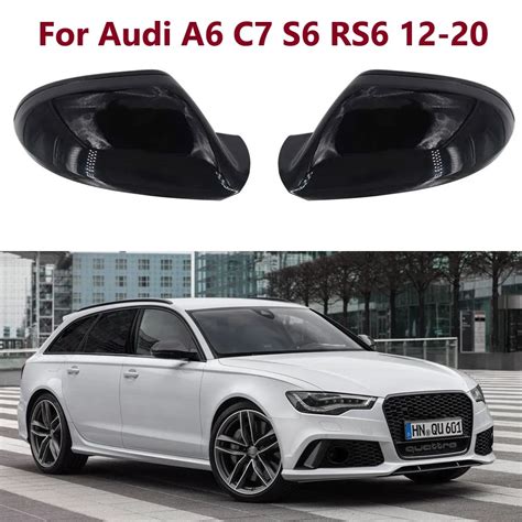 Pair Car Rear View Mirror Cover Gloss Black Rearview Mirror Cover Protection Cap For Audi A6