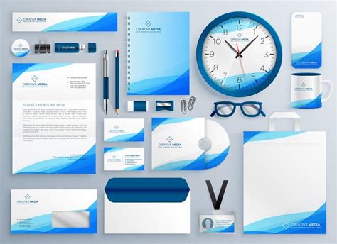 modern blue business stationery vector template set - Download Free ...