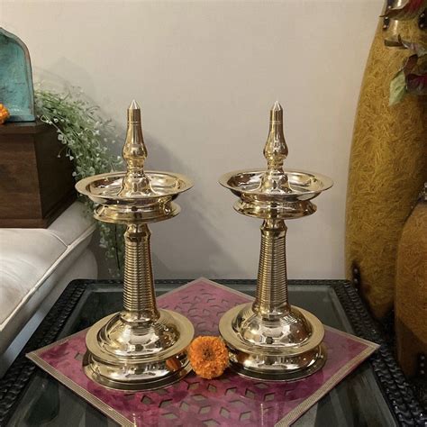 Inches Brass Kerala Nilavilakku Set Of Handmade Brass Lamp