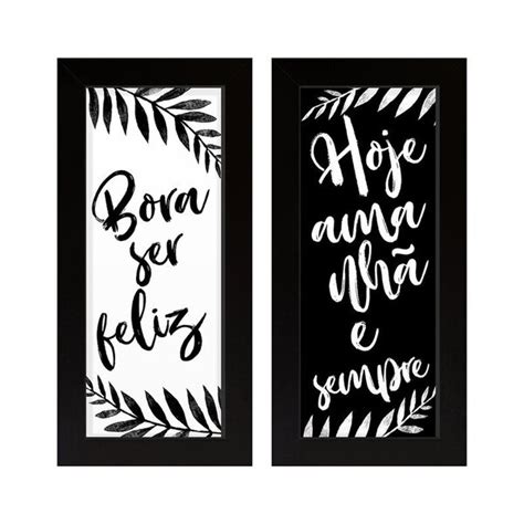 Dupla De Quadros Decorativos Frases Motivação Preto E Branco Felicidade