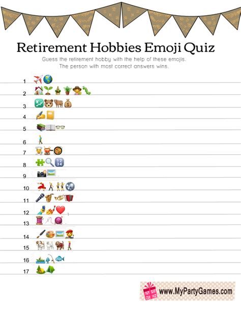 Free Printable Retirement Hobbies Emoji Pictionary Quiz