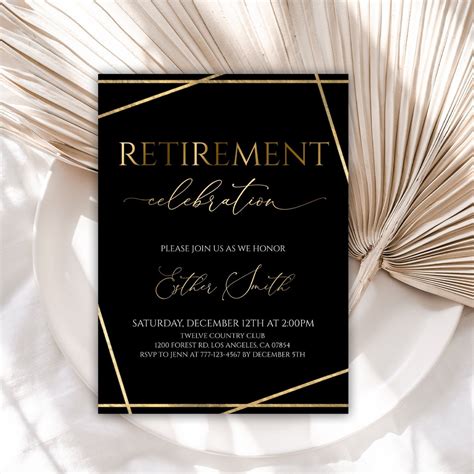 Editable Retirement Invitation Template Black And Gold Retirement Party Invitation Instant