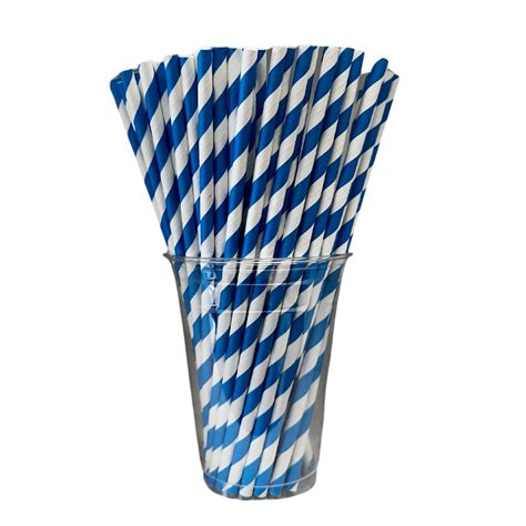 Biodegradable Blue White Striped Paper Straws