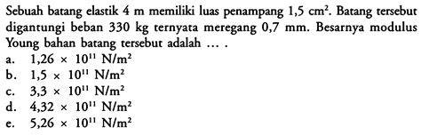 Kumpulan Contoh Soal Elastisitas Tegangan Regangan Dan Hukum Hooke