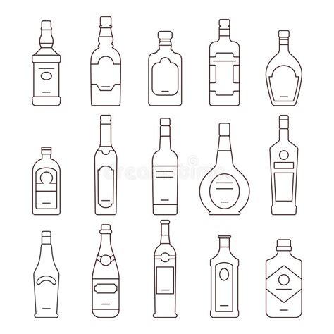 Alcohol Drink Bottles Types Of Vector Icons Set Stock Vector Illustration Of Line Icon 75444436