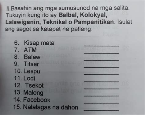 Ii Basahin Ang Mga Sumusunod Na Mga Salita Tukuyin Kung Ito Ay Balbal