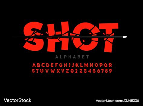 Bullet shot font alphabet letters and numbers Vector Image