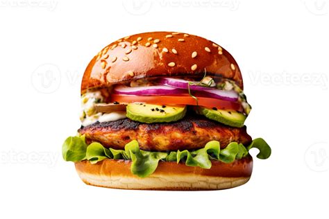 Delicious Mouthwatering Burger Isolated On Transparent Background