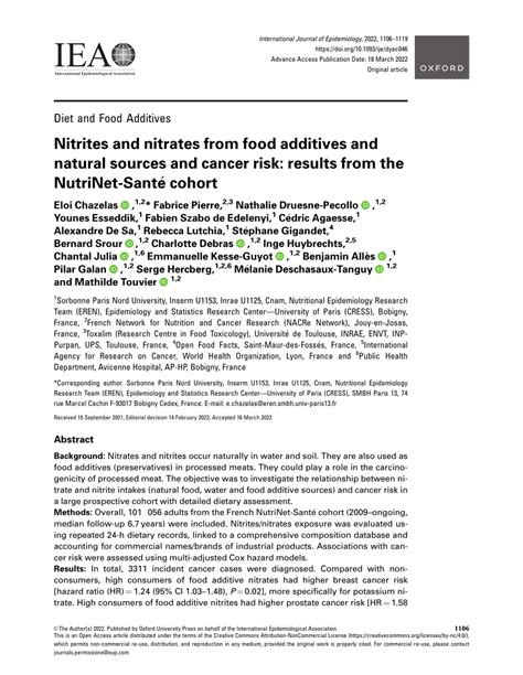 (PDF) Nitrites and nitrates from food additives and natural sources and ...