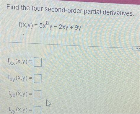 Solved Find The Four Second Order Partial Derivatives For Chegg