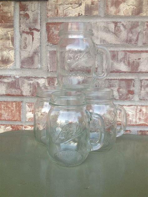 Classic Set Of 4 Vintage Ball Glass Mason Jar Mugs 16 Etsy Mason