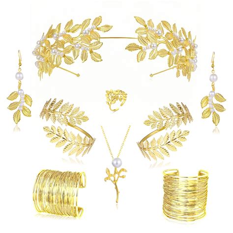 LOFITOR 9Pcs Greek Goddess Costume Accessories Set For Women Golden