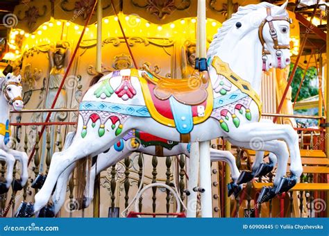 Vintage Merry Go Round Wooden Horses Stock Photo Image 60900445