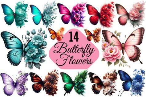 Butterfly Flowers Sublimation Clipart Graphic By Shipna2005