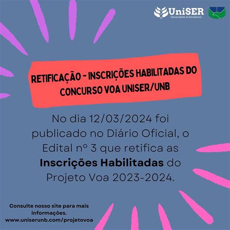 📢 Retificação De Inscrições Habilitadas Concurso Voa Uniserunb 2023 2024