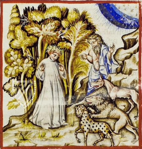 16 Miniature Depicting Dante Virgil And The Three Beasts 14th Century