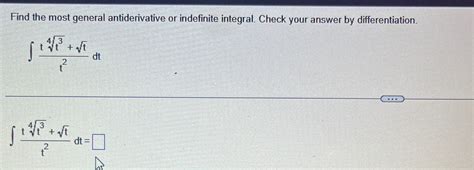 Solved Find The Most General Antiderivative Or Indefinite Chegg