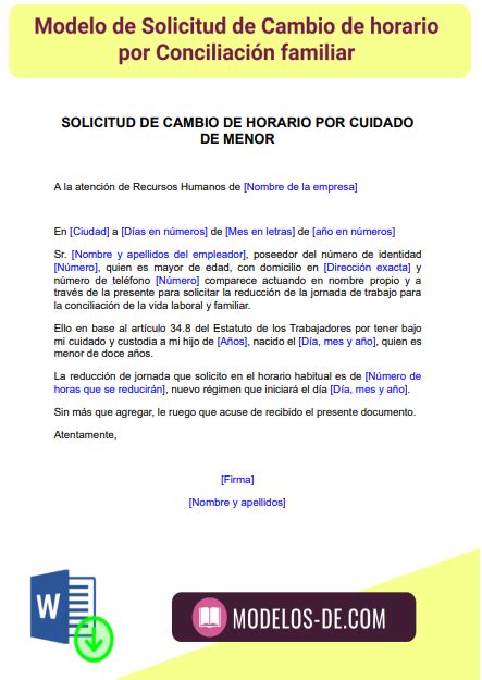 Ejemplos Solicitud Cambio De Jornada Concialicion Familiar