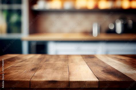 Kitchen Table Background Empty Wooden Desk Or Board With Blur Home