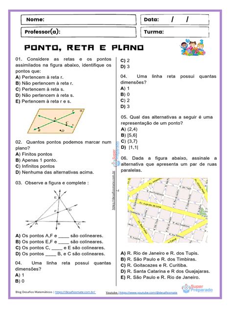 Atividade de Ponto, Reta e Plano para 6º Ano | PDF | Linha (Geometria ...