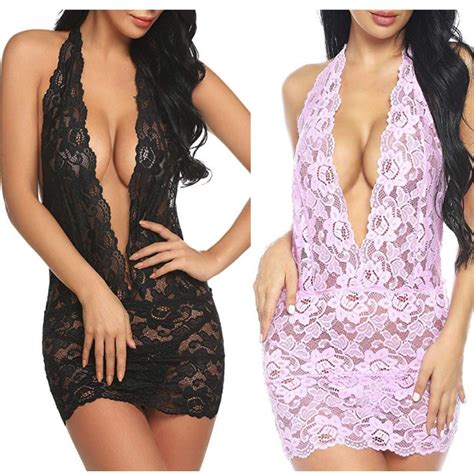 Women Sexy Lingerie Sexual Lace Teddy Embroidery Halter Nightdress