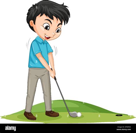 Personaje De Dibujos Animados De Un Ni O Jugando Al Golf Sobre Fondo