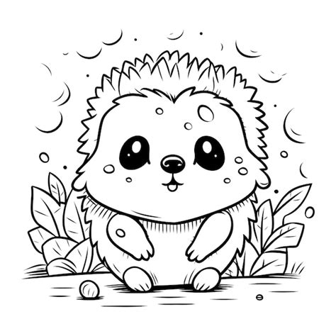 Premium Vector Cute Hedgehog Black And White Vector Illustration For