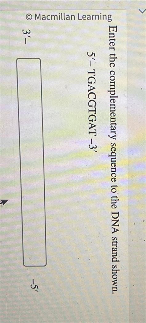 Solved Enter The Complementary Sequence To The DNA Strand Chegg