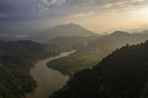 Aerial View Of Mountains And River Nong Khiaw North Laos Southeast