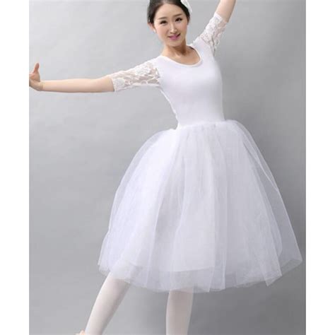 Ballet Dance Wear White Lace Half Sleeves Tutu Skirted Women S Adult Modern Dance Performance