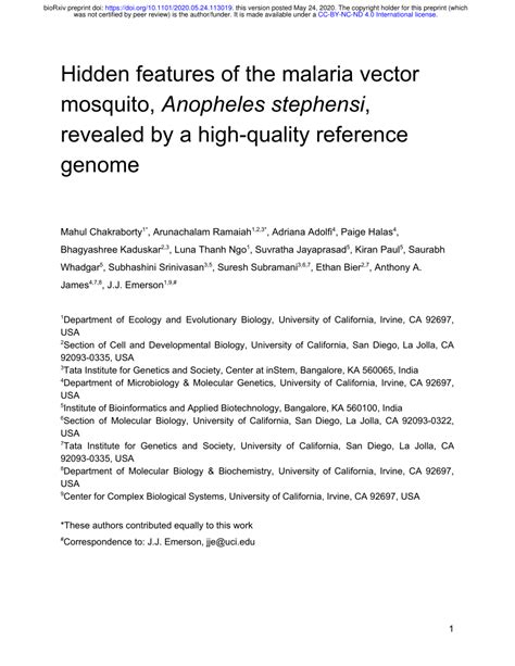 Pdf Hidden Features Of The Malaria Vector Mosquito Anopheles