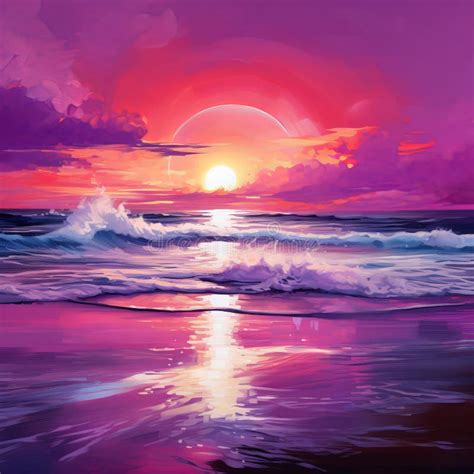 Majestic Purple and Pink Sunset Beach Painting Stock Photo - Image of ...