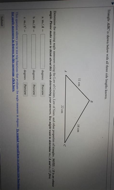 Solved Triangle Abc Is Shown Below With All Three Side Chegg