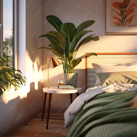 Premium AI Image | illustration of A simple bedroom with an indoor plant placed next