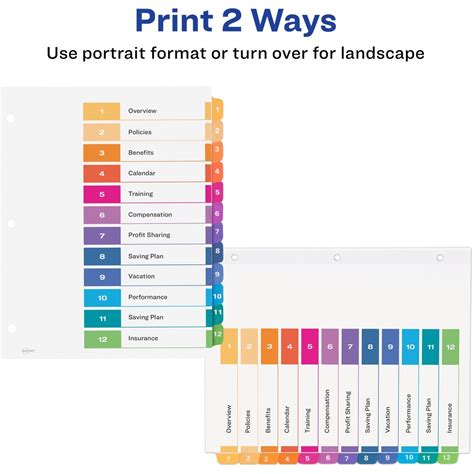 Avery Ready Index 12 Tab Binder Dividers Customizable Table Of