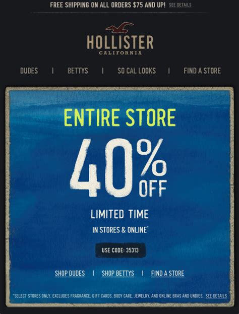 Pinned June 7th: 40% off everything at Hollister, or online via promo ...