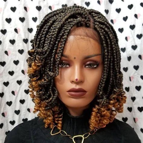 Braided Wig Bob Fringe Bob Wig Braidwig Braidswig Etsy Braids With Curls Short Box Braids