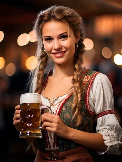 Premium Ai Image Beautiful Young Girl Waitress Smiling And Holding