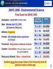 ENVS 1000 Final Exam Details Evaluation Format And Proctoring