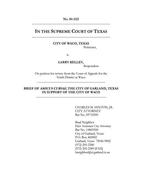 Fillable Online Supreme Courts State Tx CITY OF WACO TEXAS Supreme