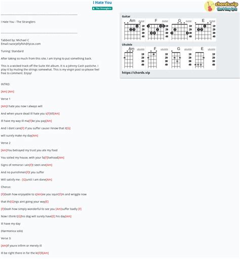 Chord: I Hate You - The Stranglers - tab, song lyric, sheet, guitar ...