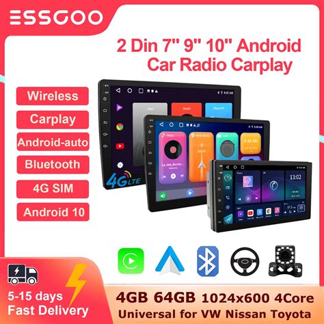 ESSGOO 2 Din Araba Radyo Carplay Android Oto 7 9 10 In 4G 64G Evrensel