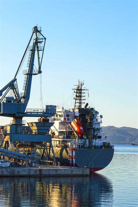 Old Cargo Vessel Stock Image Image Of Crane Greece 56604159