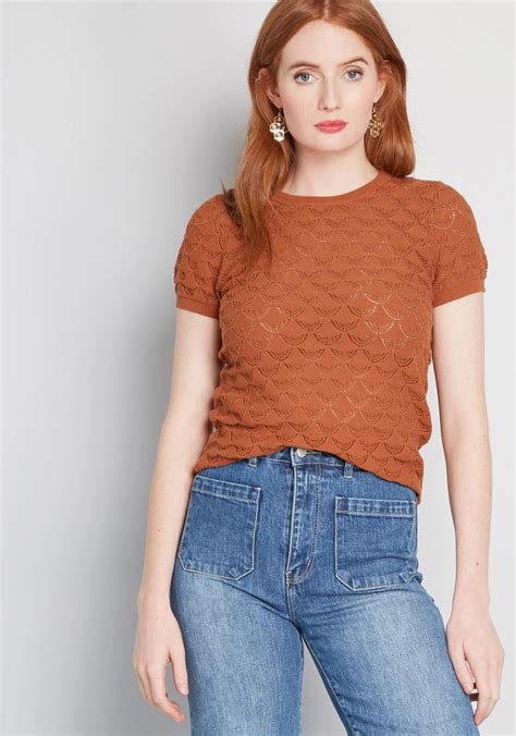 Pointelle Taken Short Sleeve Sweater Short Sleeved Sweaters Casual