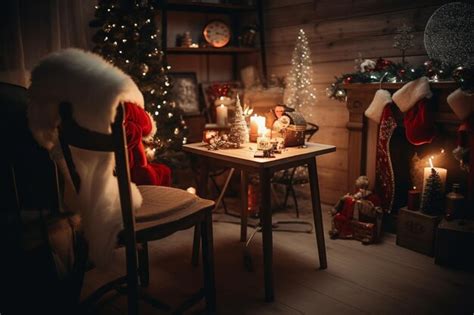 Premium AI Image | A christmas scene with a santa claus doll in a room with a christmas tree and ...