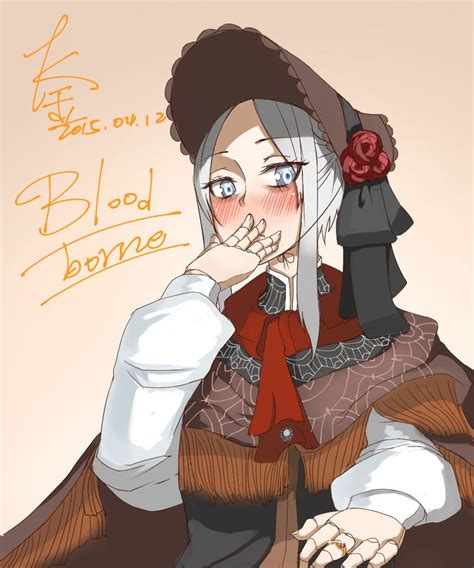 1girl Alternate Eye Color Bangs Bloodborne Blue Eyes Blush Bonnet Cloak